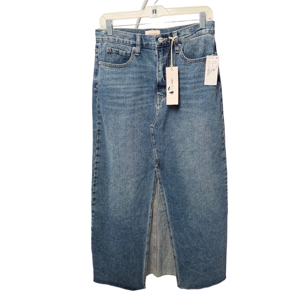 Driftwood Denim Maxi Skirt Medium Wash Front Slit NWT Size 28 Capsule Boho
